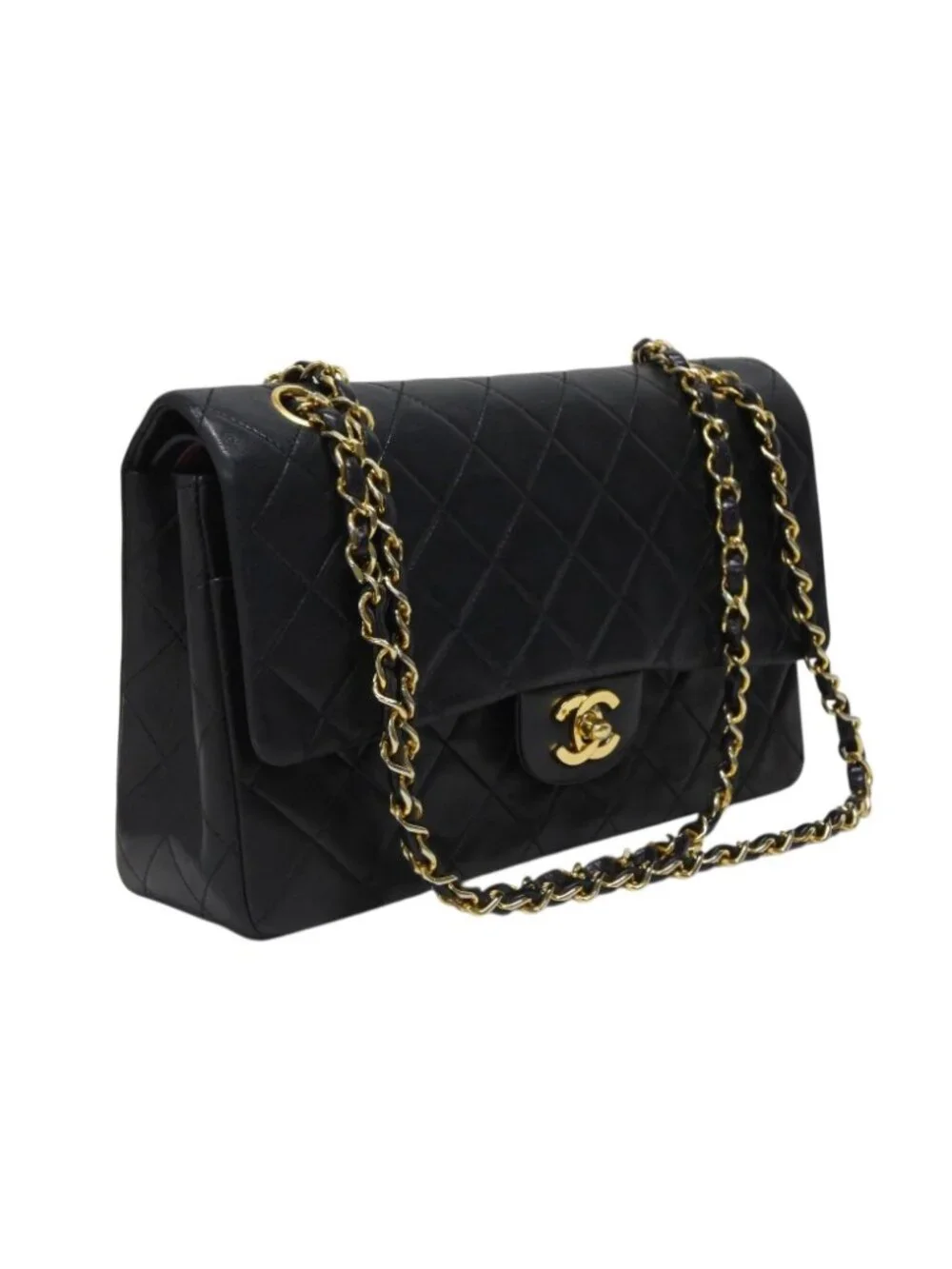 Chanel Quilted 25 Double Flap Chain Shoulder Bag CC Logo Lambskin Gold